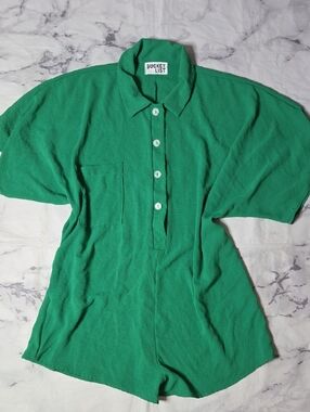 Bucket List Button Front Oversize Romper In Green